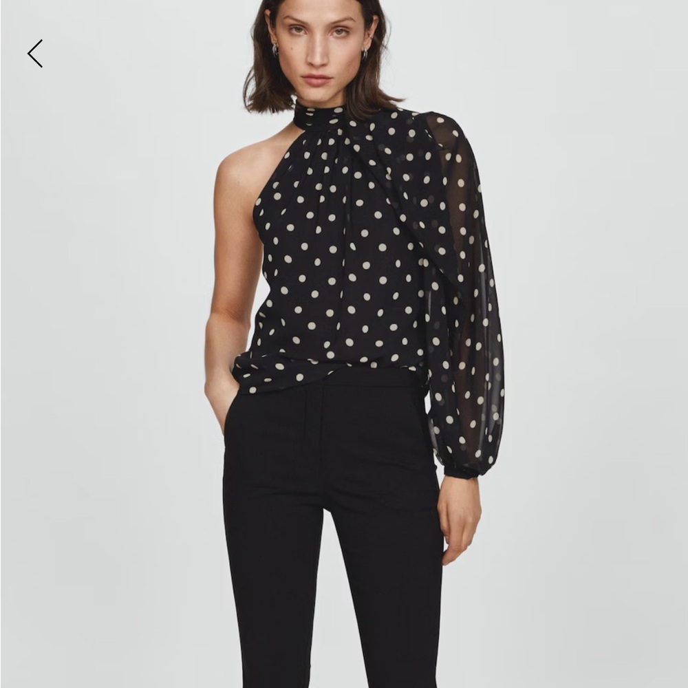 Mango Black Polka Dot One-Shoulder Top